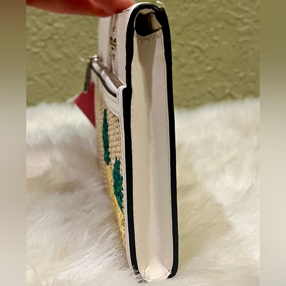 Kate Spade ♠️ Colada Pineapple Leather Wicker Straw Wristlet Wallet Purse Clutch - Picture 5 of 14